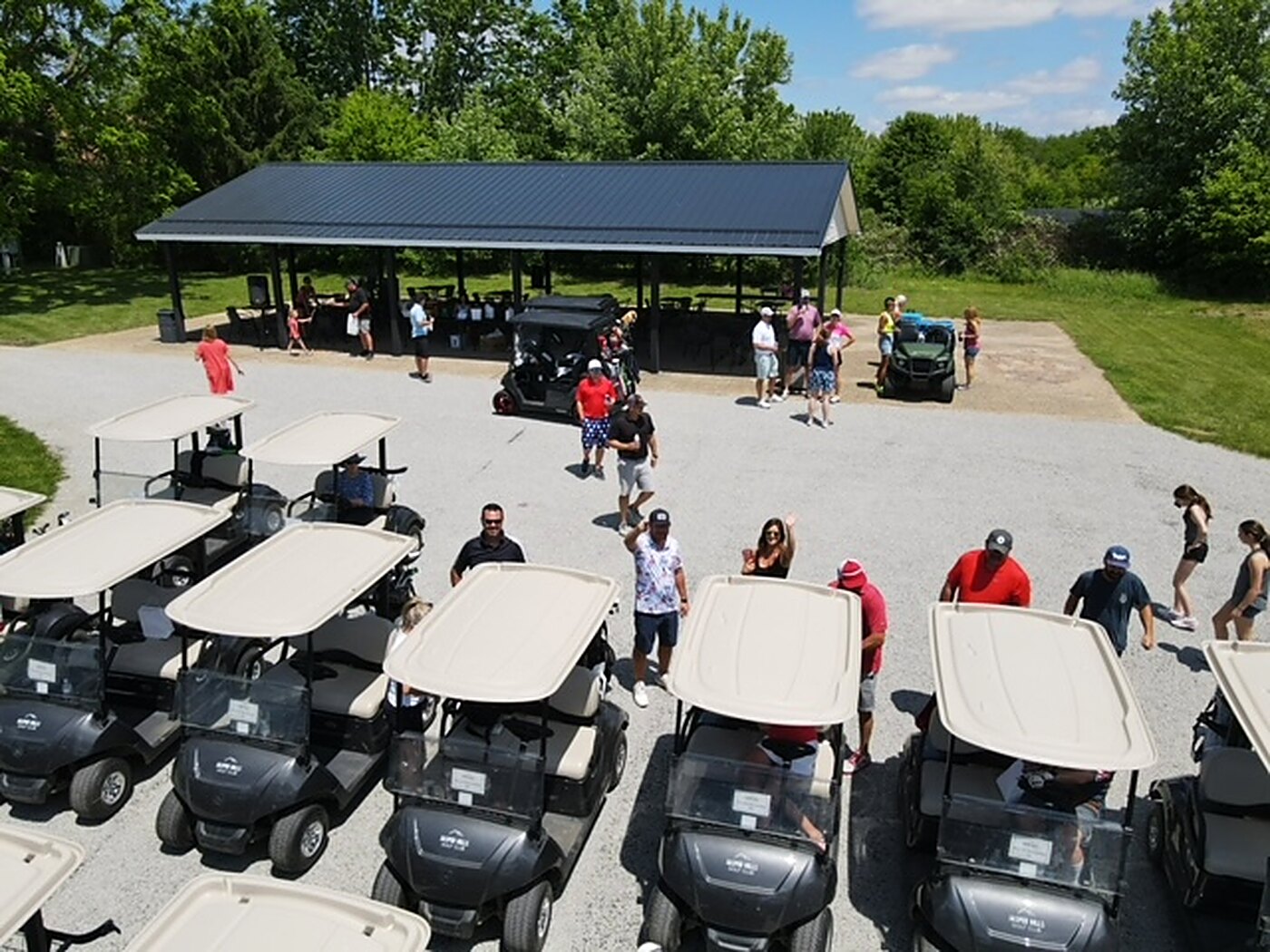 Golfers gathered at the pavilion before an outing